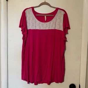 Boutique Brand Celeste Size 3X Short Flutter Sleeve and Eyelet Top